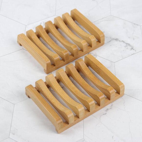 Set Of 2 Eco Friendly Natural Bamboo Soap Tray - Picture 1 of 4